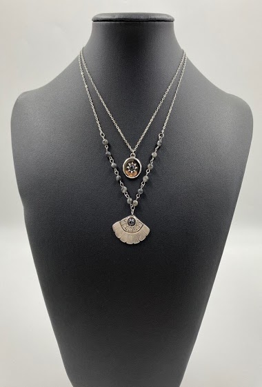 Großhändler ORIENT EXPRESS FIRST - Bohemian Style Double Stainless Steel Necklace with Stone and Crystals