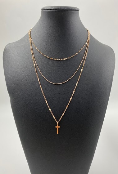 Großhändler ORIENT EXPRESS FIRST - Triple layer stainless steel necklace with a cross