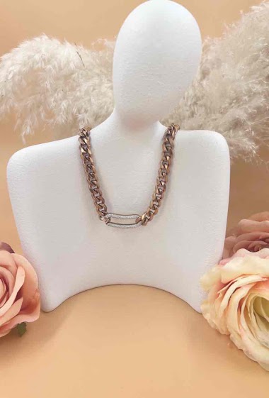 Grossiste Orient Express - Collier Grosse Chain Petit Strass Acier Chirurgical