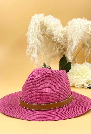 Großhändler ORIENT&CO - Faux leather ribbon straw hat