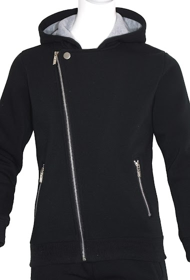Hooded jacket with asymmetrical style