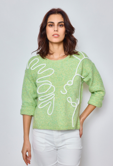 Wholesaler Orlinn - ABSTRACT EMBROIDERIES ROUND NECK SWEATER