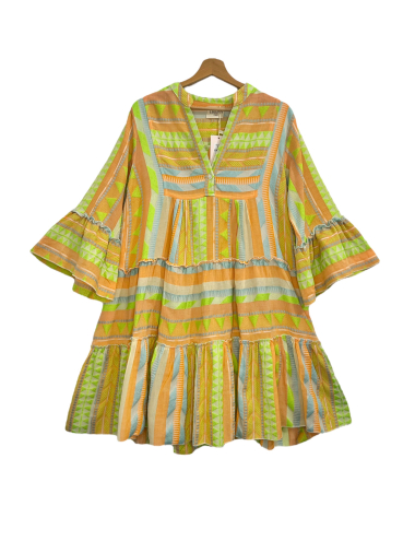 Großhändler Orlinn - Ethnisches Kleid, neongrüne Details