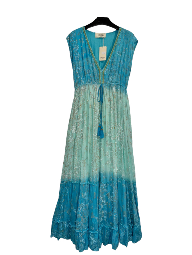 Großhändler Orlinn - Langes, zweifarbig besticktes Kleid mit V-Ausschnitt