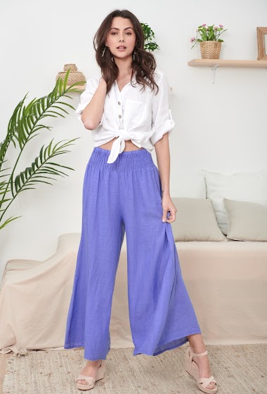 Wholesaler Ornella Paris - High-waisted wide-leg linen pants