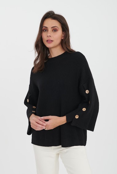 Wholesaler Ornella Paris - Plain sweater with buttons on the sleeves