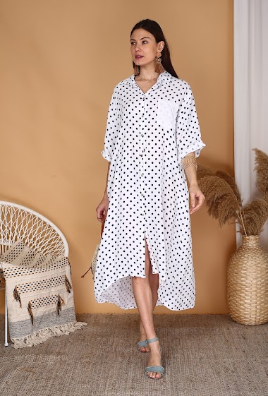 Wholesaler Ornella Paris - Linen polka dot dress