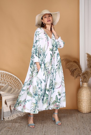Grossistes Ornella Paris - Robe imprimée en lin grande taille