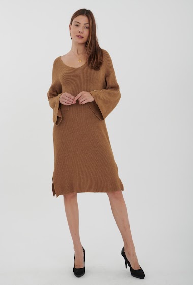Wholesaler Ornella Paris - Sweater dress with button on sleeves