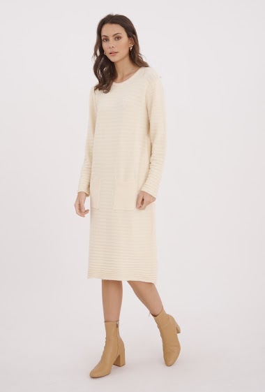 Wholesaler Ornella Paris - Striped knit dress with pockets