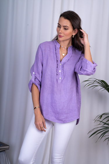 Wholesaler Ornella Paris - Long-sleeved V-neck blouse