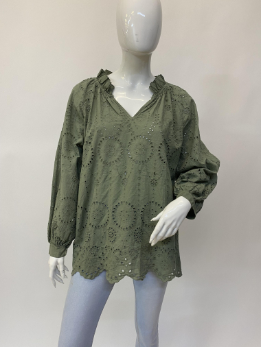 Wholesaler Ornella Paris - EMBROIDERED BLOUSE WITH GATHERED NECK