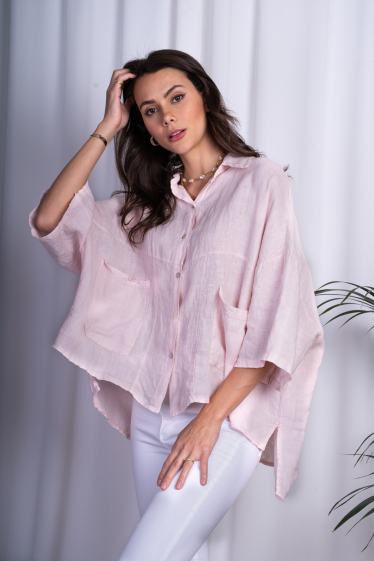 Wholesaler Ornella Paris - Casual Linen Half Sleeve Shirt