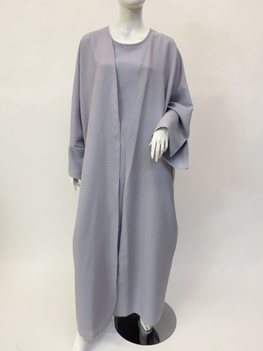 Wholesaler Ornella Paris - Elegant Kaftan Abaya Two Piece Set, Long Open Front Cardigan and Round Neck Abayas