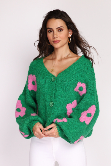 Wholesaler Ornella Paris - Cardigan with embroidered flowers