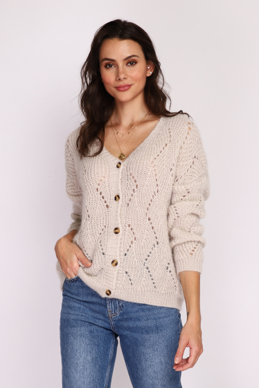 Wholesaler Ornella Paris - Openwork wool-blend  cardigan sweater