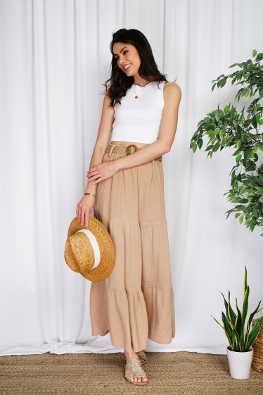 Wholesaler Ornella Paris - Cotton gauze skirt with belt