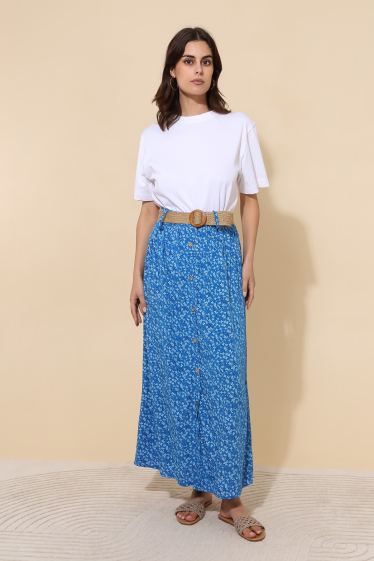 Wholesaler Ornella Paris - Long printed skirt with belt