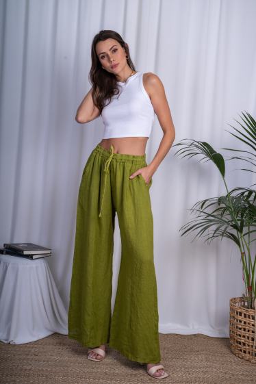 Grossiste Ornella Paris - pantalon coupe large  droit  en lin grande taille
