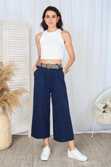 Wholesaler Ornella Paris - Cotton & linen pants with belt