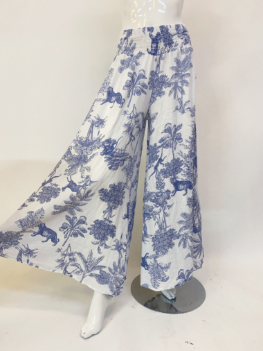 Wholesaler Ornella Paris - High-waisted printed linen wide-leg pants