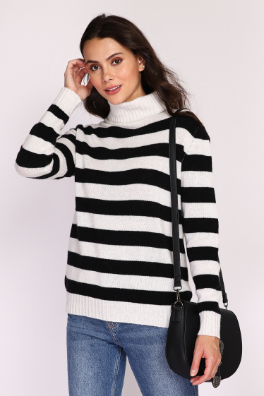 Wholesaler Ornella Paris - Striped turtleneck cashmere sweater