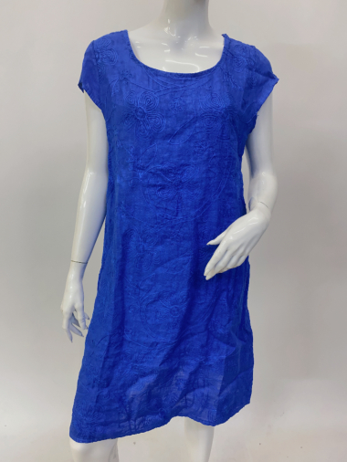 Mayorista Ornella Paris - vestido de lino bordado