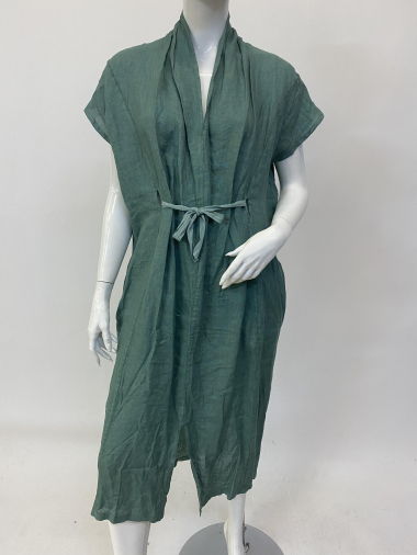 Großhändler Ornella Paris - Ärmelloses Kleid aus Leinen mit Gürtel