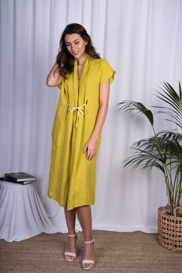 Wholesaler Ornella Paris - Linen Sleeveless Belt Dress