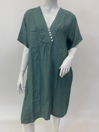 Wholesaler Ornella Paris - Buttoned V-neck linen dress