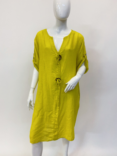 Grossiste Ornella Paris - Robe en coton avec 2 nœuds sur le devant