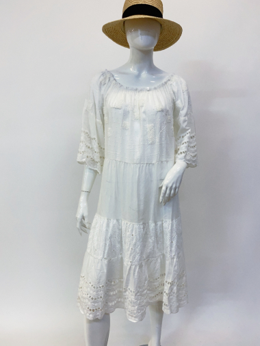 Mayorista Ornella Paris - Vestido de algodón con encaje