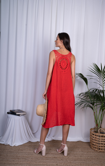 Wholesaler Ornella Paris - Linen dress with lace back