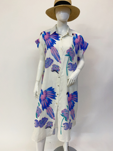Wholesaler Ornella Paris - Printed short-sleeved linen dress