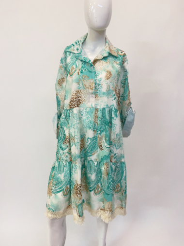 Grossiste Ornella Paris - Robe imprimée en lin et coton