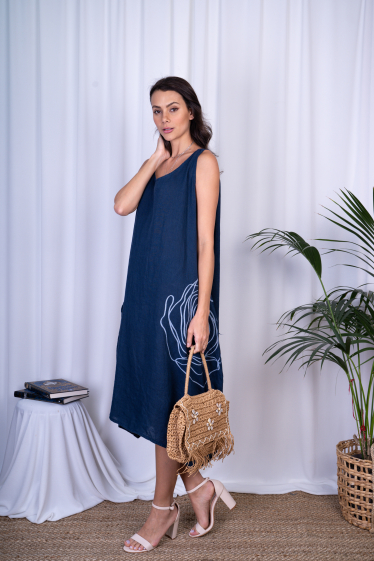 Wholesaler Ornella Paris - sleeveless printed linen dress