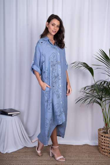 Wholesaler Ornella Paris - printed linen dress