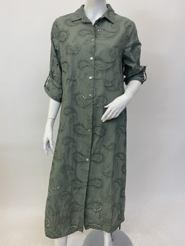 Großhändler Ornella Paris - Langes Kleid mit englischer Stickerei