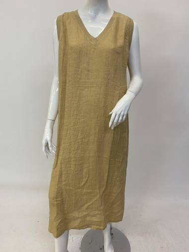 Wholesaler Ornella Paris - Linen V-neck sleeveless dress