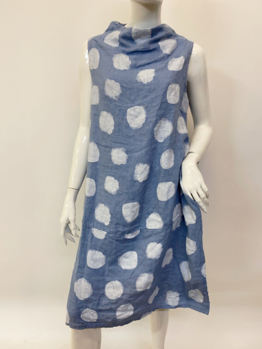 Wholesaler Ornella Paris - Sleeveless polka dot print linen dress