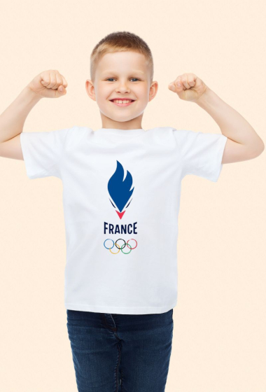 Grossiste Paris 2024 - Tee-Shirt manches courtes officiel "Flamme" enfant JO PARIS 2024