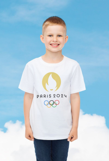 Großhändler Paris 2024 - Offizielles Kurzarm-T-Shirt „Flames“ für Jungen OJ PARIS 2024