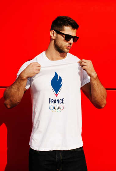 Wholesaler Paris 2024 - Official men's short-sleeved T-shirt "Flames" JO PARIS 2024 Cotton