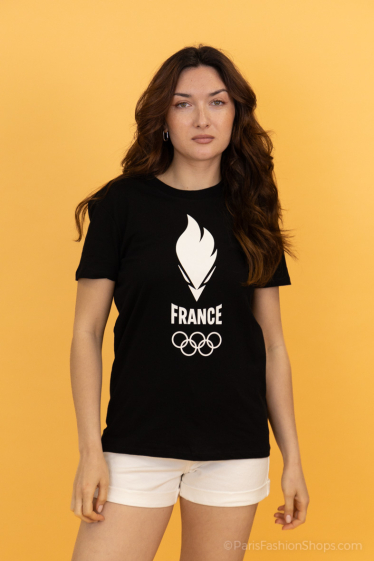 Grossiste Paris 2024 - Tee-Shirt manches courtes officiel "Flamme" unisexe JO PARIS 2024