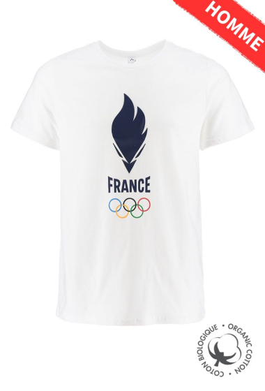 Grossiste Paris 2024 - Tee-Shirt manches courtes officiel "Flammes" JO PARIS 2024 Coton Biologique