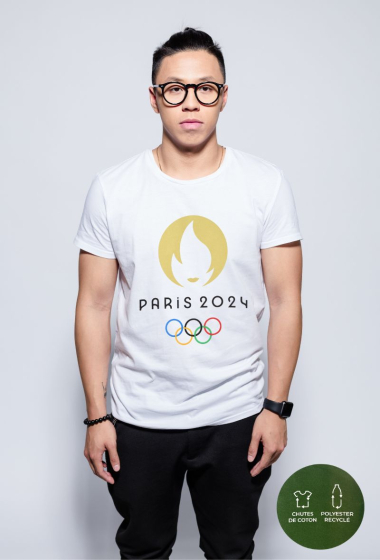 Grossiste Paris 2024 - Tee-Shirt manches courtes officiel homme JO PARIS 2024 Coton Recyclé