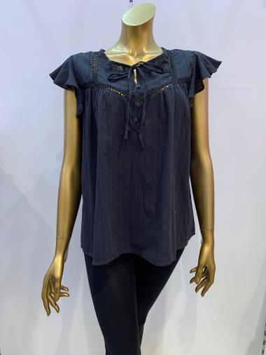 Wholesaler Paris et Moi - Short-sleeved cotton blouse, with embroidery