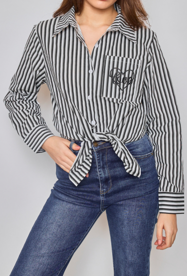 Wholesaler Paris et Moi - Thick lined striped shirt embroidered “LOVE”