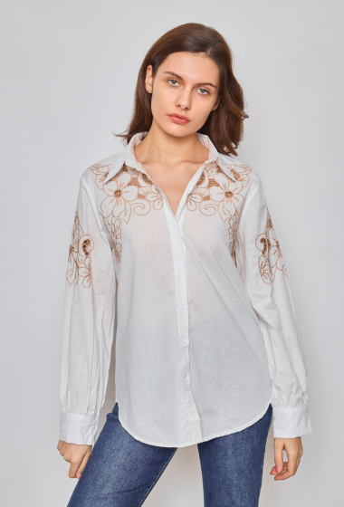 Wholesaler Paris et Moi - White shirt with floral English embroidery