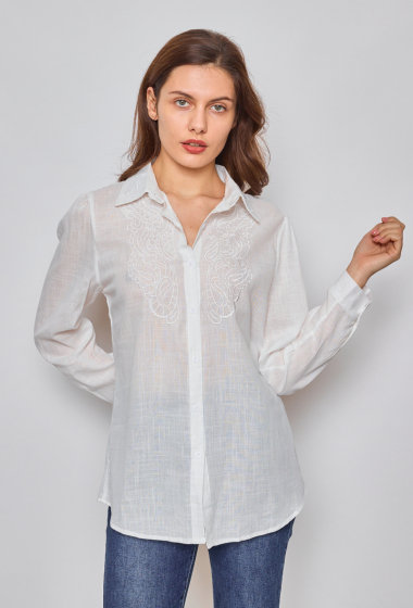 Wholesaler Paris et Moi - White shirt with floral English embroidery